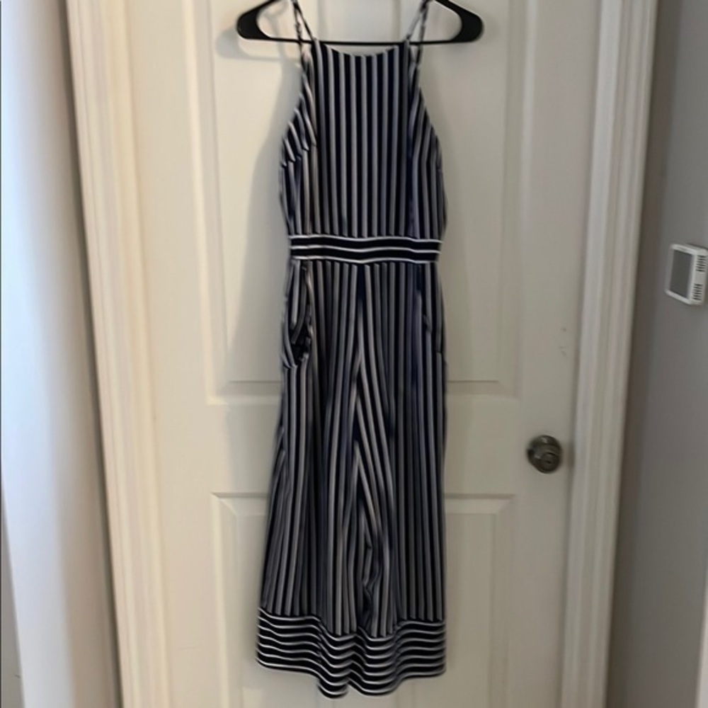 Moa Moa Junior size medium navy and white striped one piece jumpsuit